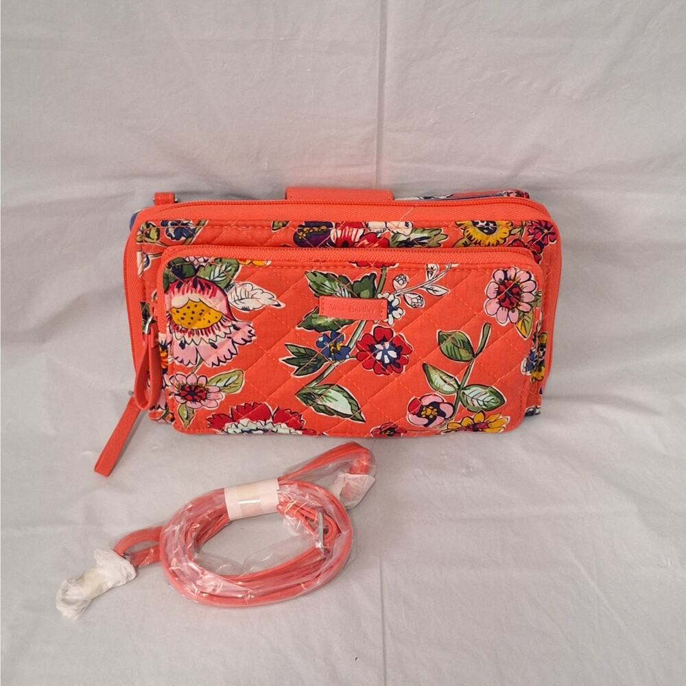 Vera Bradley RFID Iconic Deluxe All Together Crossbody Coral Floral